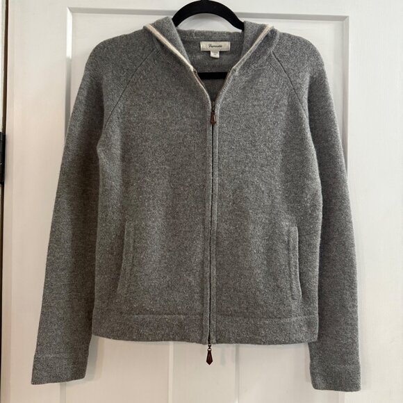 Faconnable Women’s Gray 100% Cashmere 2 Way Zip Hooded Cardigan Sz XS - Picture 1 of 9